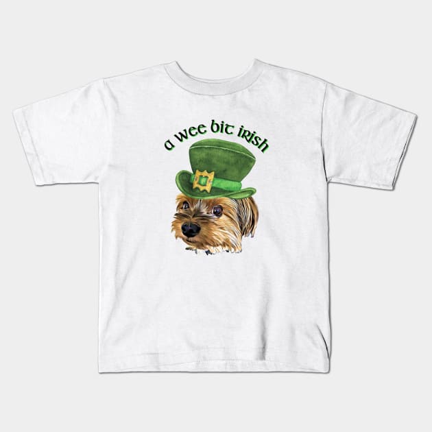 A  Wee Bit Irish Cute Yorkshire Terrier St Patrick's Day Kids T-Shirt by AdrianaHolmesArt